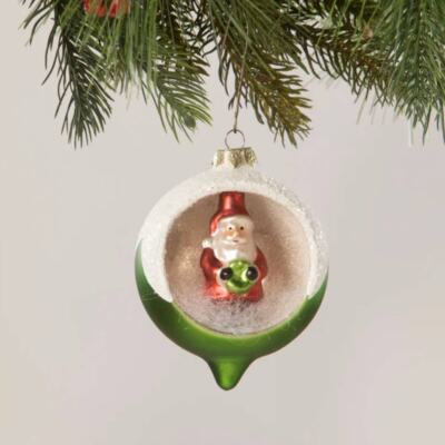 Bethany Lowe Retro Santa Green Indent Glass Christmas Tree Ornament New