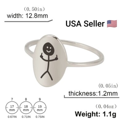 Funny Middle Finger Stickman Engraved Ring Stainless Steel Silver Plated Rings