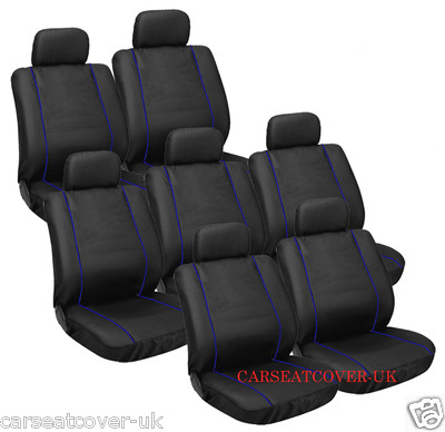 VW SHARAN 7 SEATER CAR SEAT COVERS BLACK BLUE TOP QUALITY UK MADE 1995 to 2010