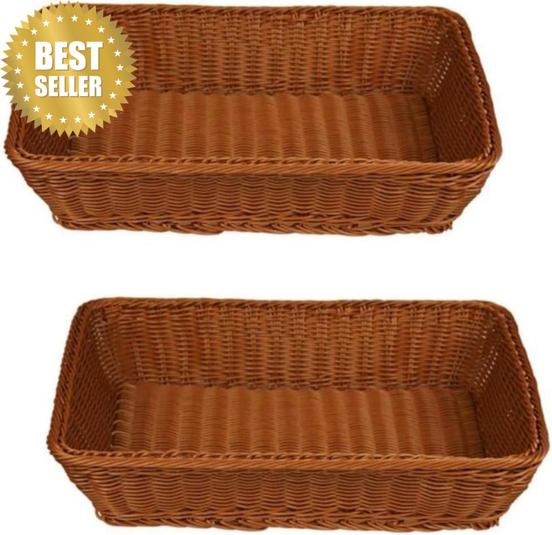 Tabletop Food Serving Baskets Trays, 2Pcs Bread Proofing Basket, Poly-Wicker Bre