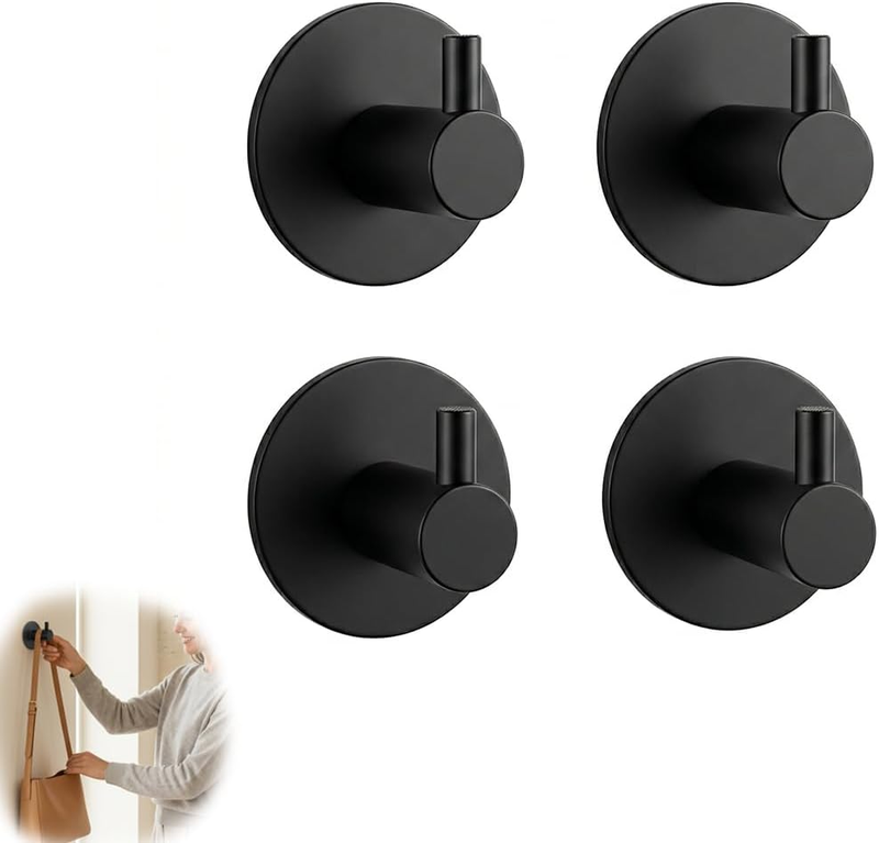4 Pack, Stainless Steel Adhesive Wall Hooks, Heavy Duty Traceless Waterproof, 3M