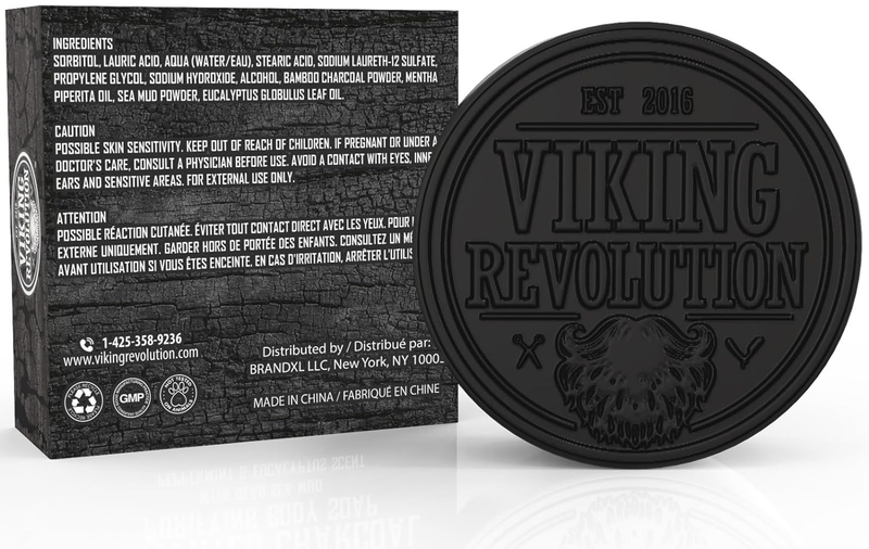 Viking Revolution Skin Cleaning Agent Activated Charcoal Soap for Men w/Dead Sea