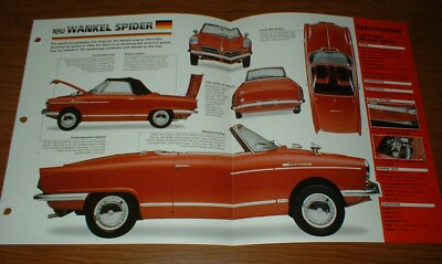   1967 NSU WANKEL SPIDER SPEC SHEET BROCHURE PHOTO INFO PAMPHLET 66-64  
