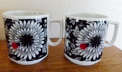 2 Vintage NASCO Lady Bug Mugs black white red MINT CONDITION! 