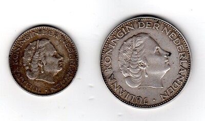 2 COINS PAYS BAS NETHERLANDS JULIANA 2 1/2 & 1 GULDEN 1956 1960 ARGENT SILVER