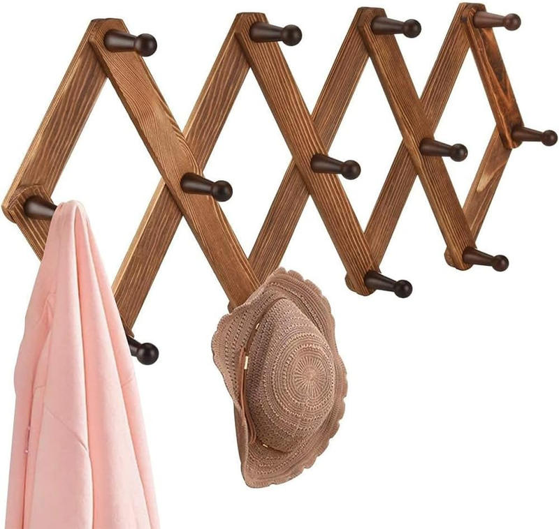 Wall Mounted Coat Rack, Wooden Folding Hook Rack with 13 Hooks | Wooden Wall Mou