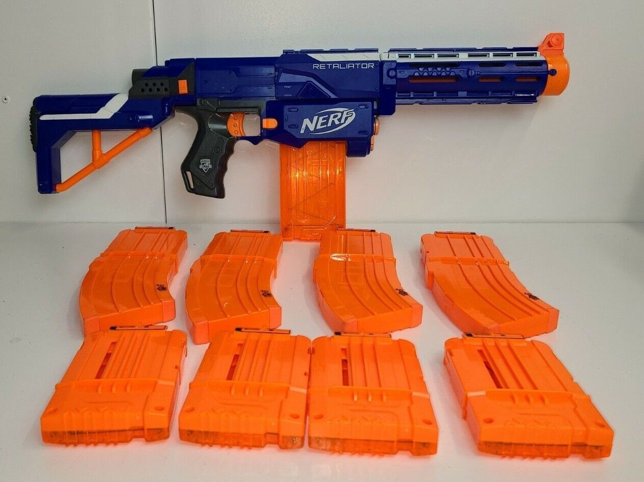 Nerf N-Strike Elite Retaliator Blaster Blue RARE w 9 dart Nerf N-Strike Elite Retaliator Blaster Blue RARE w 9 dart
