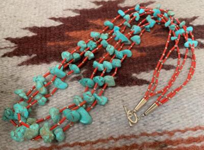 Ethnic multi-strands turquoise nuggets necklace(y416-w3)