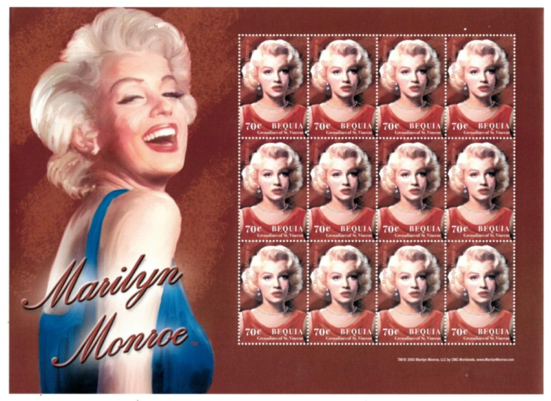 Bequia 2004 - Marilyn Monroe  - Sheet Of 12 Stamps -  Scott #330 - Mnh