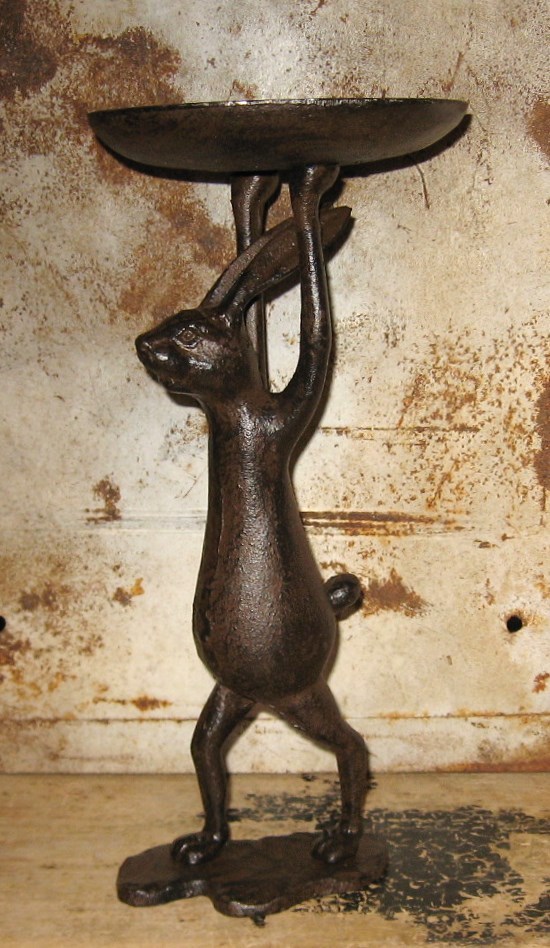 Cast Iron BUNNY RABBIT Statue*Candle Holder*Primitive/French Country Urban Decor