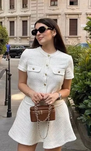 Zara WOMAN SS24 ZW COLLECTION SHORT TEXTURED DRESS ECRU L