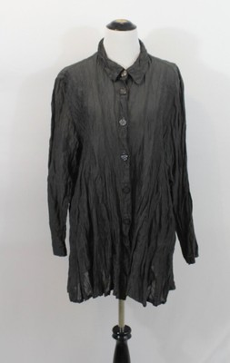 DRESS TO KILL Jane Mohr OS S M L Gray Crinkle Pleat Button Front Shirt Top