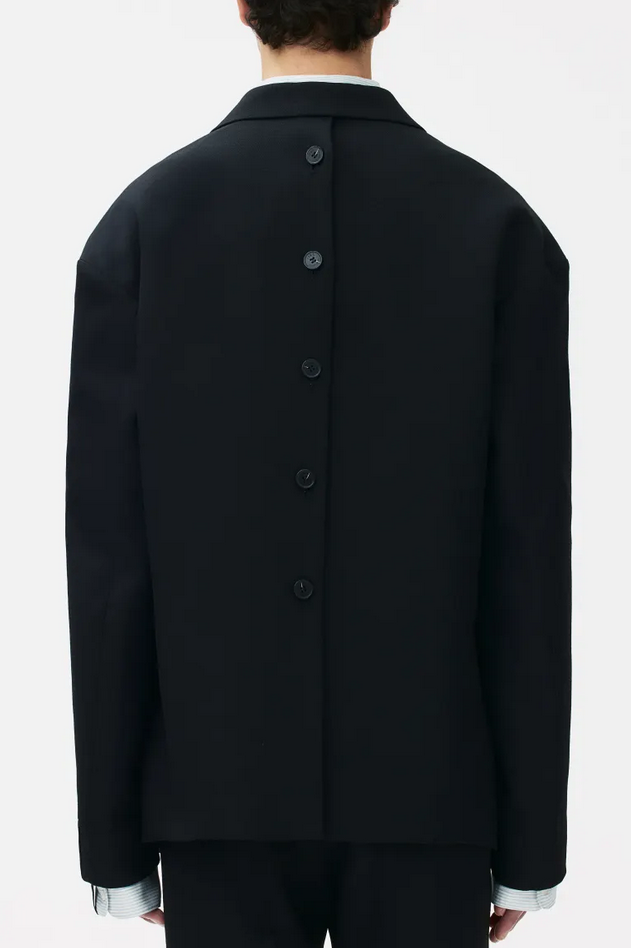 Pre-owned H&m Rokh Button-detail Wool Blazer For Men (black) Fast Ship