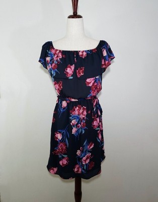 Everly Floral Wide Ruffle Neckline Tie Belt Dress Size Medium NWOT