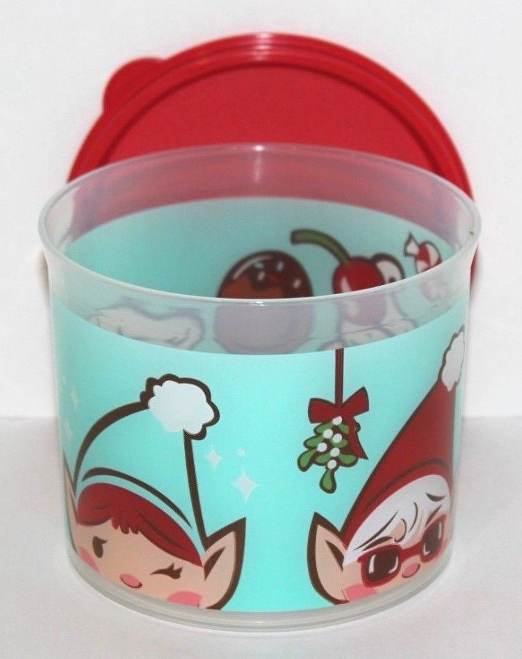 Tupperware Canister Christmas Elf Red & Blue 2 Cup Candy Container TupperElf