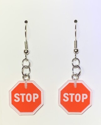 Silver Acrylic STOP   Sign Drop Dangle Earrings!!