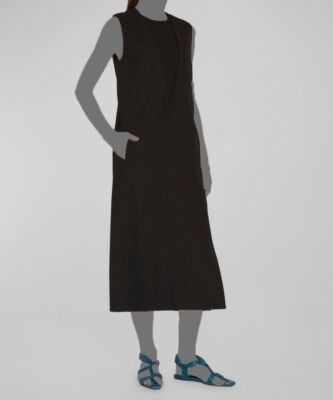$2620 Jil Sander Women's Black Silk Blend Deep V Tailored MIDI Dress Size 36