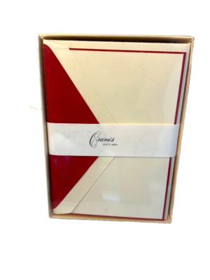 Vtg  Crane's RED LINE 10 Note Cards + Lined RED Envelopes CHRISTMAS BOX 3X5