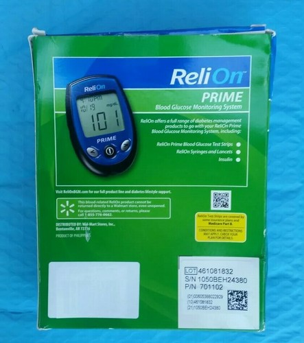 New ReliOn Prime Blood Glucose Monitoring System Kit Blue