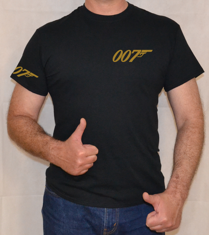 GILDAN 007, JAMES BOND ,GOLD ,GOLDFINGER ,LOGO , SPASS, T-SHIRT