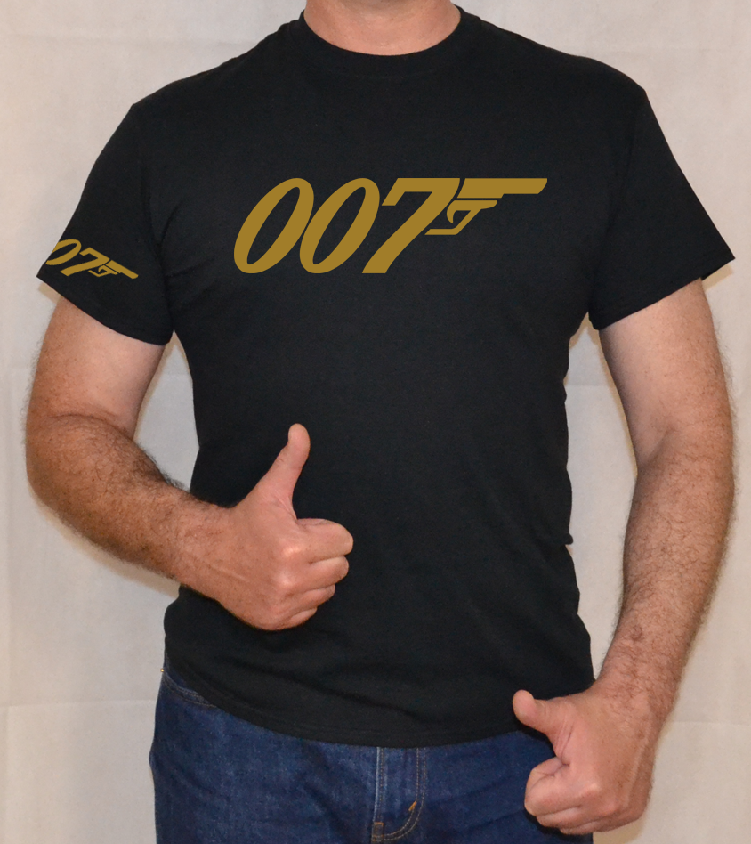 GILDAN 007, JAMES BOND ,GOLD ,GOLDFINGER ,LOGO , SPASS, T-SHIRT