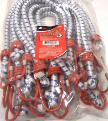 BUNGEE CORD HEAVY DUTY 12 PC. SET 24'' INCH (2 FT.) RED TIP TIE DOWN STRAP BUNGIE