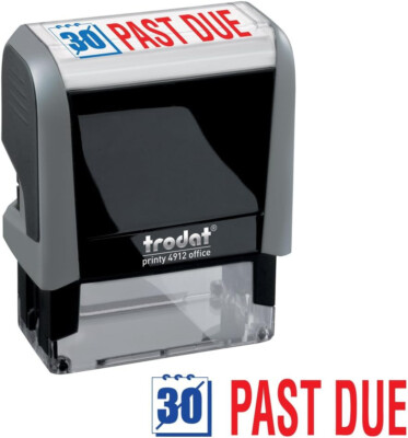 Trodat Stamp 4912 Office Printy with English Text Past Due Self Inking, Red-BLUE