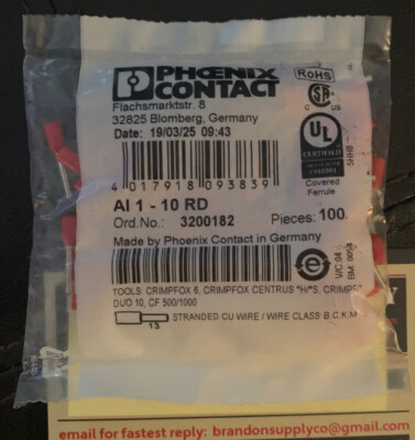 NEW Phoenix Contact 3200182  AI 1 - 10 RD   1 Pack Of 100 Connectors