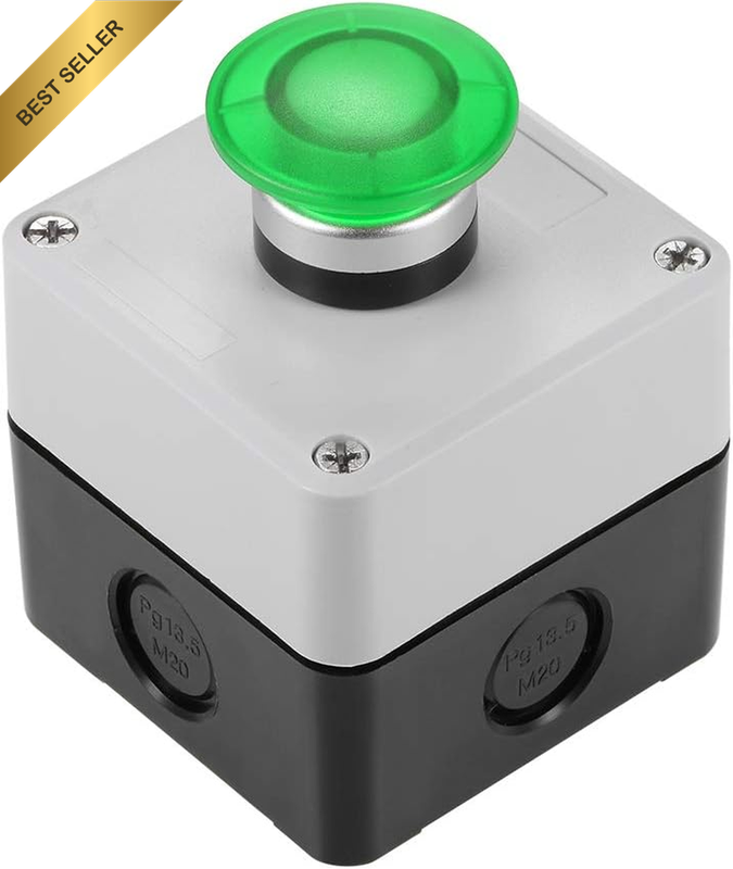 Push Button Switch Station Momentary 1NC 1NO Mushroom Green Switch, 600V 10A