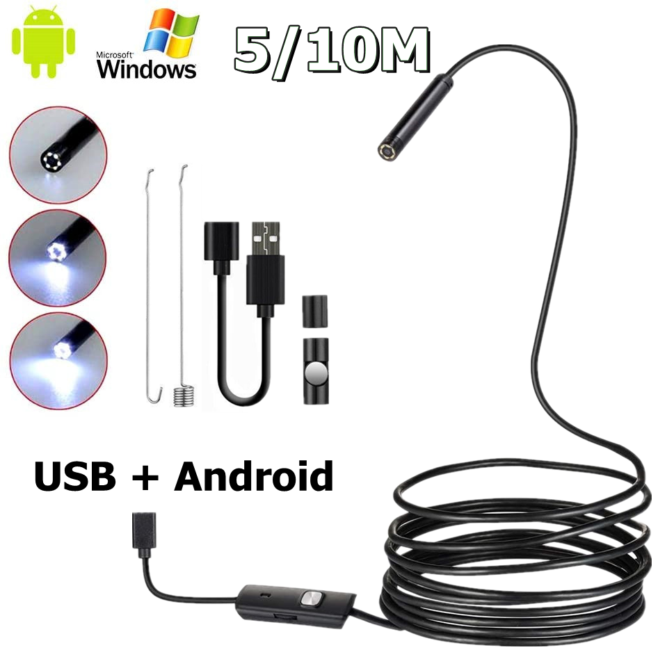 Hartes Kabel 510 M Endoskop Kamera 5,5mm HD 6 LED Inspektionskamera Android PC