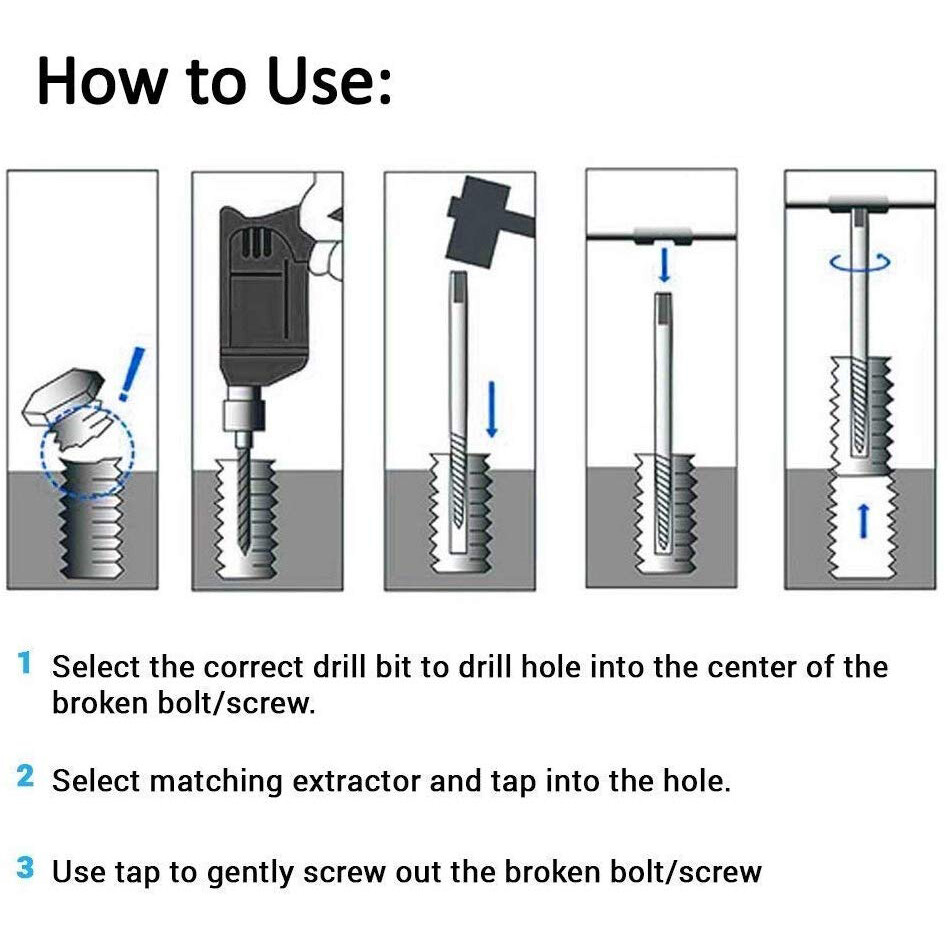 6 Pcs Damaged Screw Bolt Extractor Ezy Out Set Easy Broken Screw
