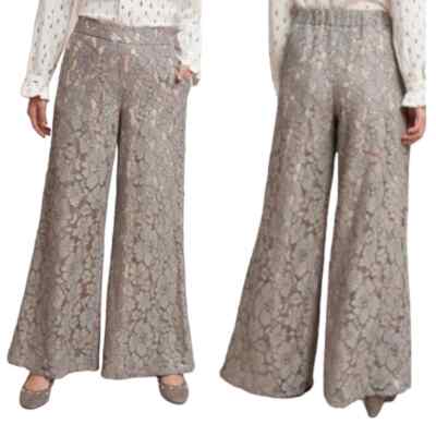 Feather Bone by Anthropologie Gray Lace High Rise Wide Leg Pants Pull On Small