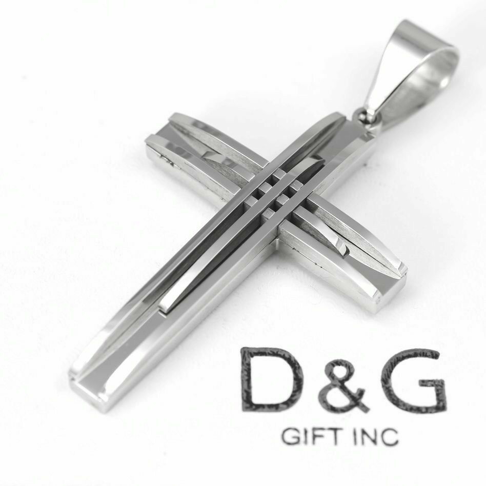 NEW DG Gift Inc Men's Stainless Steel Silver 55 mm Cross Charm Pendant + Box