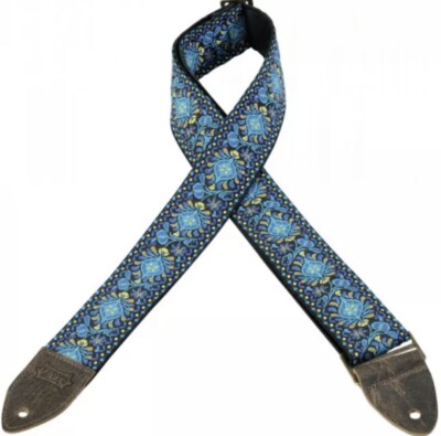 Levys M8HTV 04 2  Garment Leather Backed Deluxe Jacquard Guitar Strap Blue Yello