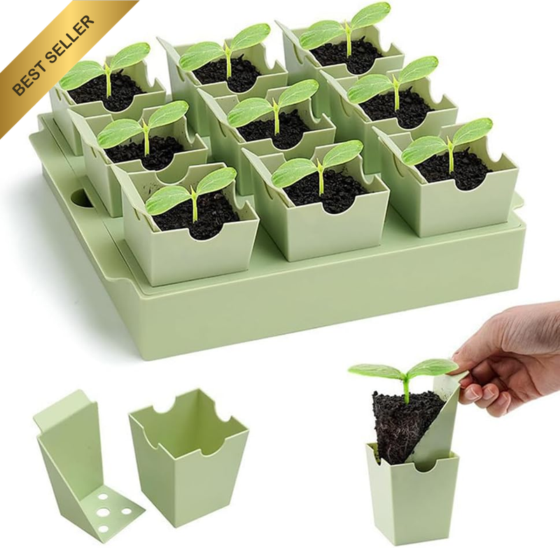 9 Grids Plant Seed Starting Tray, Starter Plant Pots for Greenhouse Growing and
