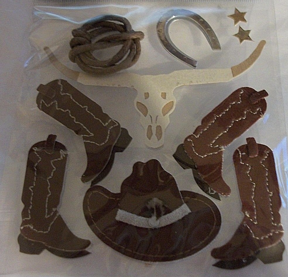 NIP Jolee's 3D Boutique Scrapbook Stickers WILD WEST Boots Cowboy Hat Horseshoe