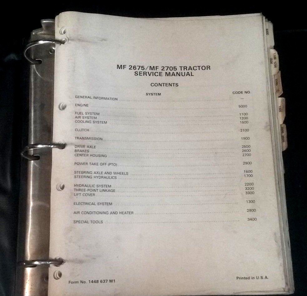Massey Ferguson 2675, 2705 Tractor Service Manual
