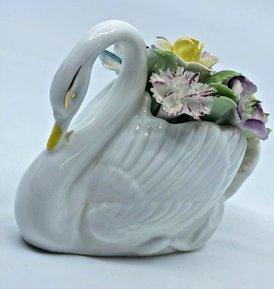 Royal Doulton Floral Swan Figurine - Vintage Bone China Collectible