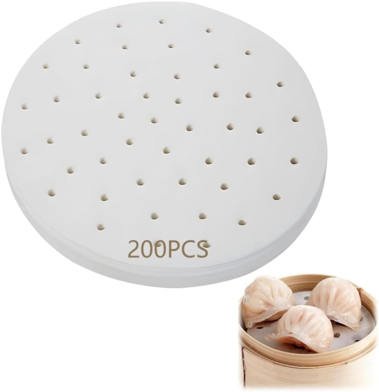 200Pcs 10In Steamer Liner with Holes, round Bamboo Steamer Pieces of Dumpling Pa