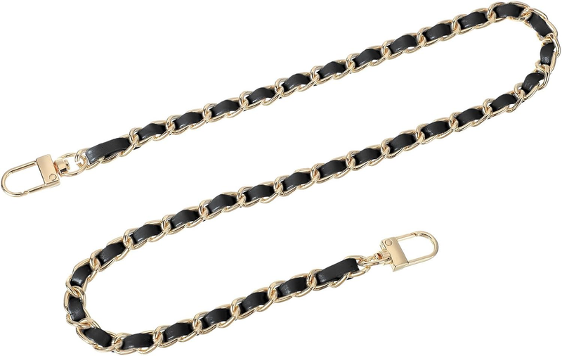Purse Chain Strap, 24" Leather Iron Flat Chain Strap Handbag Chains Purse Straps