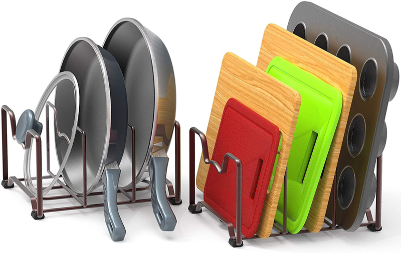 2 Pack 3 Section Cookware Chopping Board Holder Kitchen Organiser, Bronze