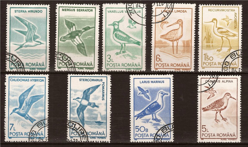 Roumanie  9 Timbres OblitÃ©RÃ©S Oiseaux Des Mers ,Palmipedes, 1m29a