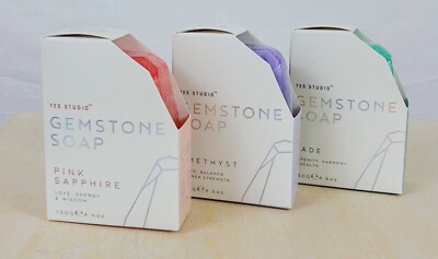 NWT Yes Studio (3) Gemstone Soaps - Pink Sapphire, Amethyst, Jade 