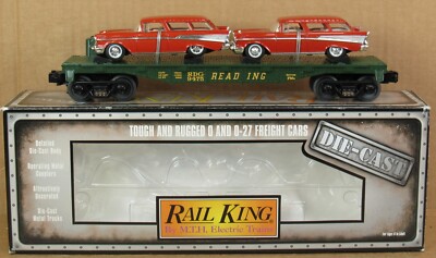 MTH Railking 30-8310 Reading Flat Car w/57' Chevy Nomads DIE-CAST O-Gauge NIB
