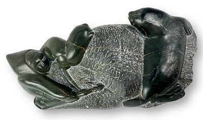 Inuit Soapstone Carving Hunter w/ Seal & Signed on Bottom