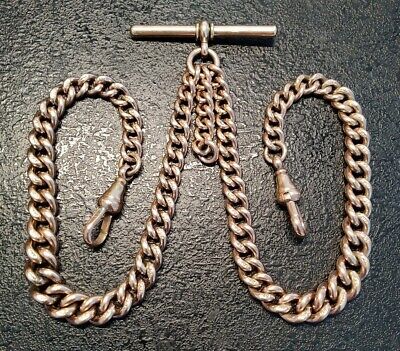 Antique Rolled Gold Graduated Curb Link Double Albert Pocket Watch Chain, 40.4g.