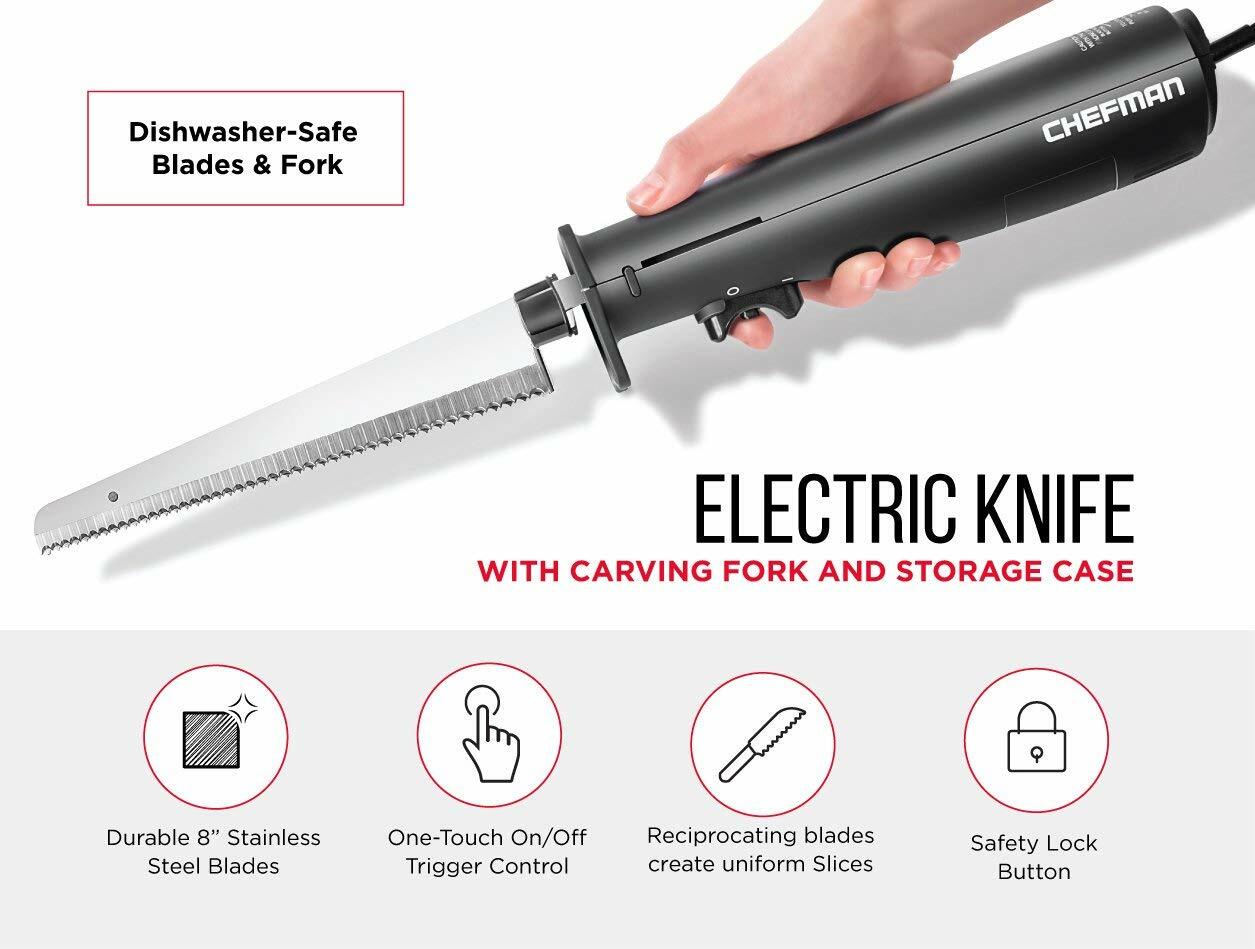 Chefman Electric Knife with Bonus Carving Fork & Space Saving Storage Case