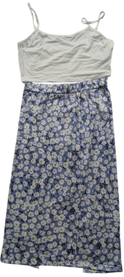 SHEIN 2 Piece Set Women’s Large White Crop Cami Top & Blue Floral Skirt NWT