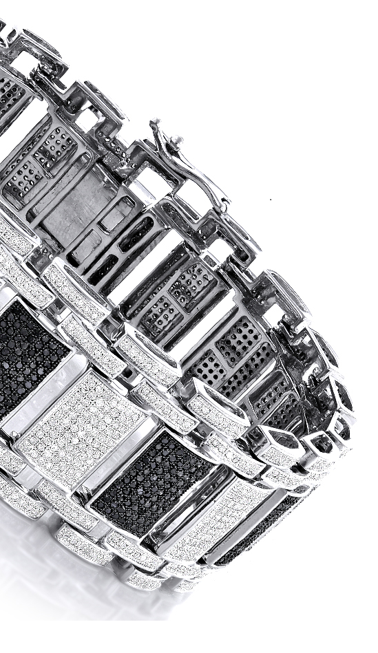 Pre-owned Online0369 6 Ct Black White Cubic Zirconia Mens Link Bracelet White Gold Plated Silver