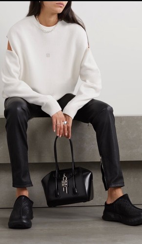 Pre-owned Givenchy $1585  Cold Shoulder Intarsia Wool Cashmere Blend Sweater White Red M